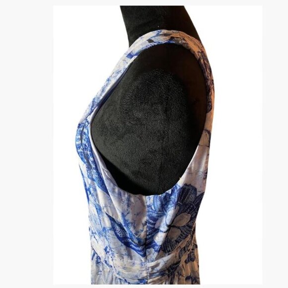 White House Black Market Blue White Clip Dot Halter BoHo Midi Dress Size 14 EUC - Picture 13 of 15